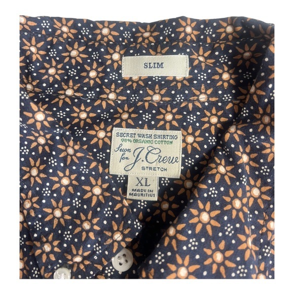 J Crew Stretch Mens Long Sleeve Floral Slim Fit Button Down Blue/Brown XL - Picture 5 of 5